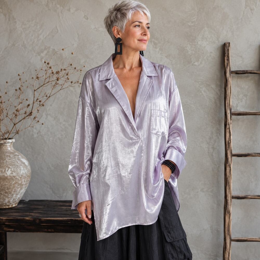 Pilcro Lavender Dreamcore Shine  Long Sleeve Top 2X
